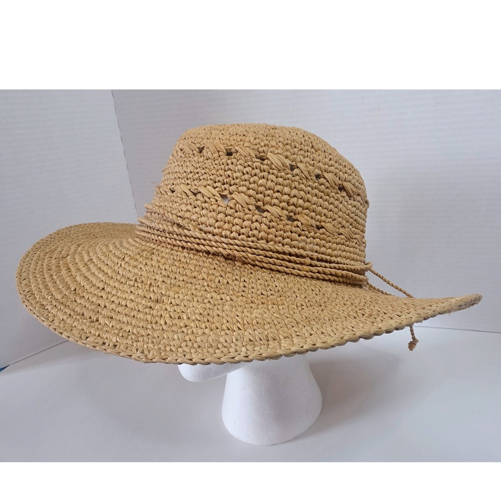 Scala Studio Women Natural Raffia Straw Sun Hat Wide Brim Crochet Beach Hat